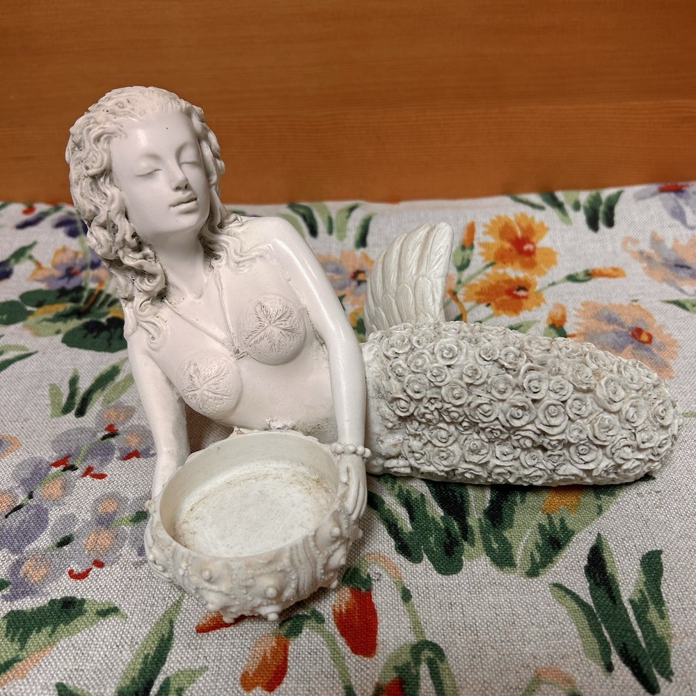 C2C Mermaid Candle Holder Fantasy Sculpture Plaster Statue Fairy Garden Beach
